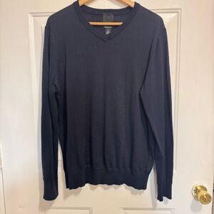H&M Classic V-Neck Merino Wool Blend Sweater Men's L Navy Casual Preppy